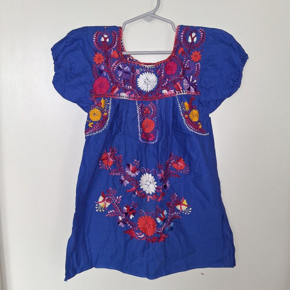 VNTG Orquidra Girls Traditional Mexican Embroidered Peasant Fiesta Dress 5/6